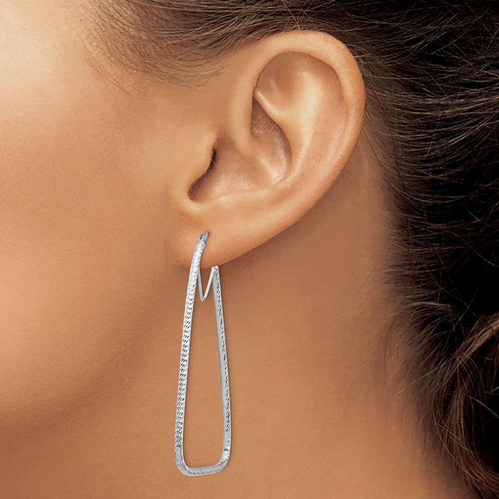 Polished & Diamond-cut Double Triangle Hoop Earrings — 14K White Gold