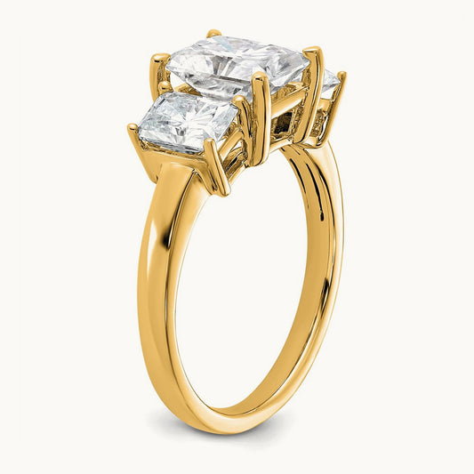 Radiant Center Semi-Mount 3 Stone Engagement Ring, 1 3/8-2 1/2 ct Lab-Grown Diamond — 14K Yellow Gold