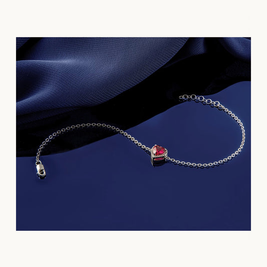 Pink Sapphire with Ext. Heart Bracelet, 0.05 ct tw Lab-Grown Diamond