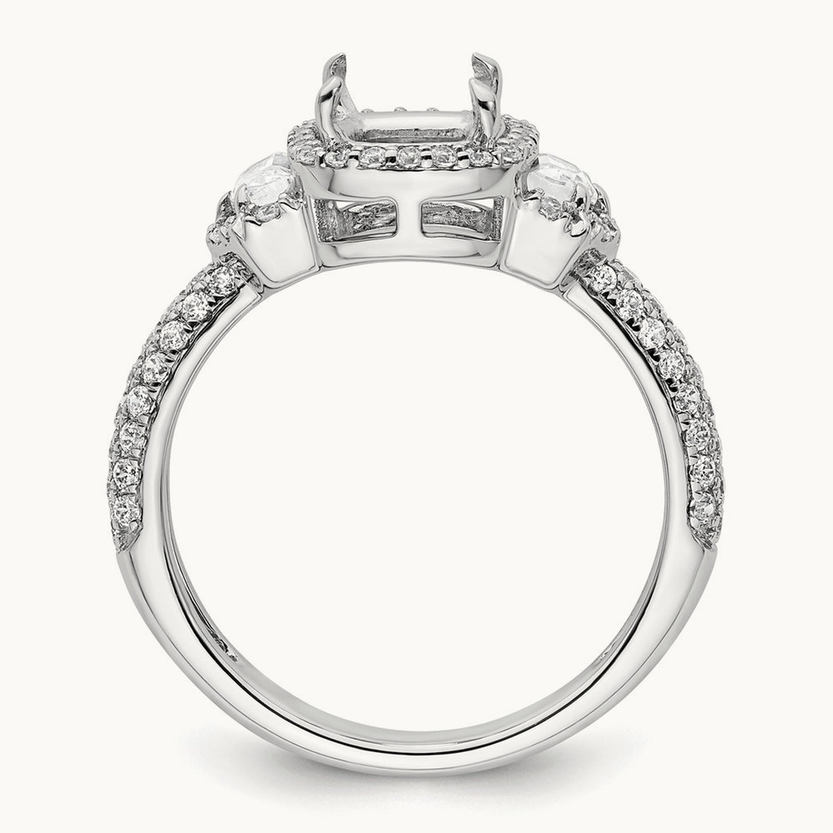 Oval Center Semi-Mount Halo Engagement Ring, 0.75 ct tw Lab-Grown Diamond — 14K White Gold