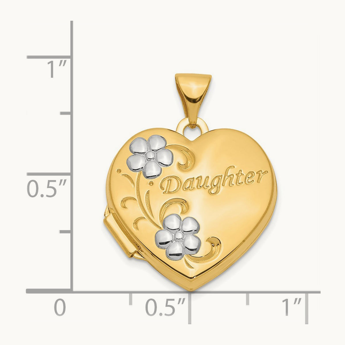 w/ Rhodium DAUGHTER Floral Heart Locket, 18mm, 14K