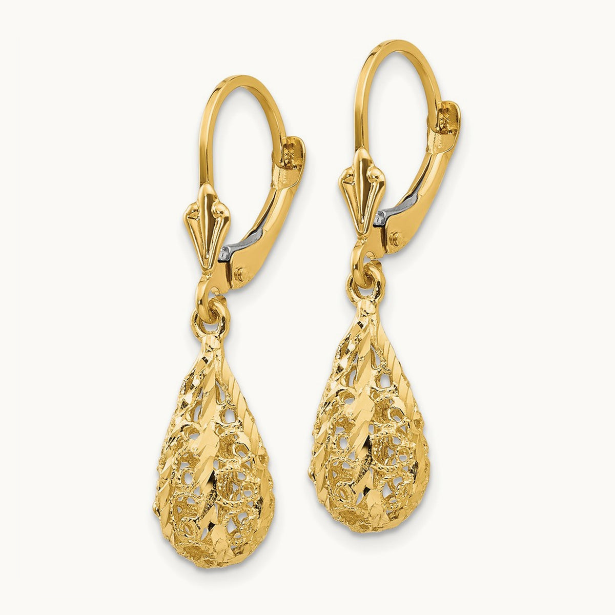 Polished Diamond-Cut Filigree Dangle Leverback Earrings, 14K