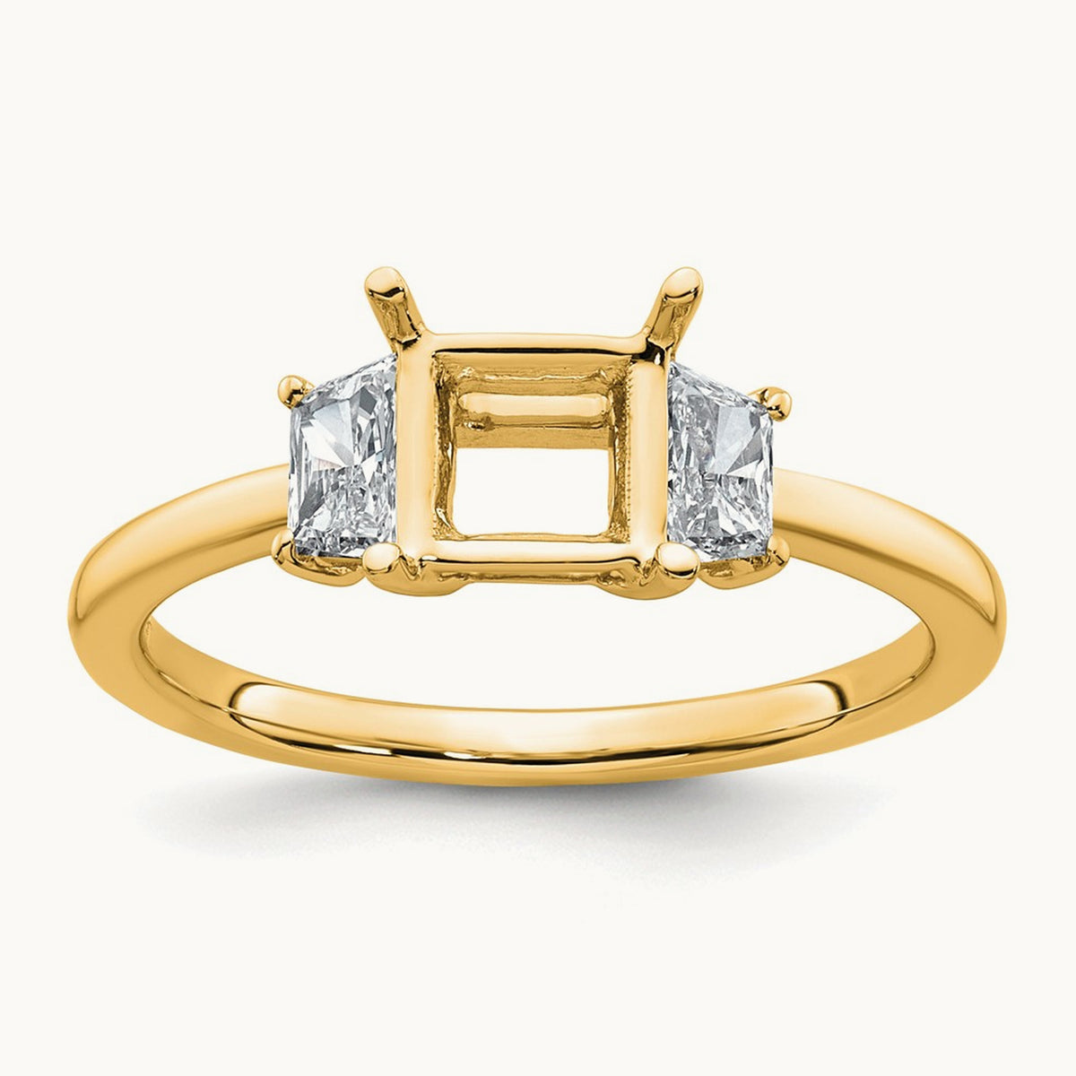 Trapezoid Princess Semi-Mount Engagement Ring — 14K Yellow Gold, 3/8 ct, 7