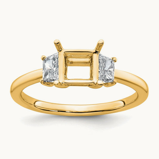 Trapezoid Princess Semi-Mount Engagement Ring, 0.25-1.00 ct tw Lab-Grown Diamond — 3/8 ct, 14K Yellow Gold
