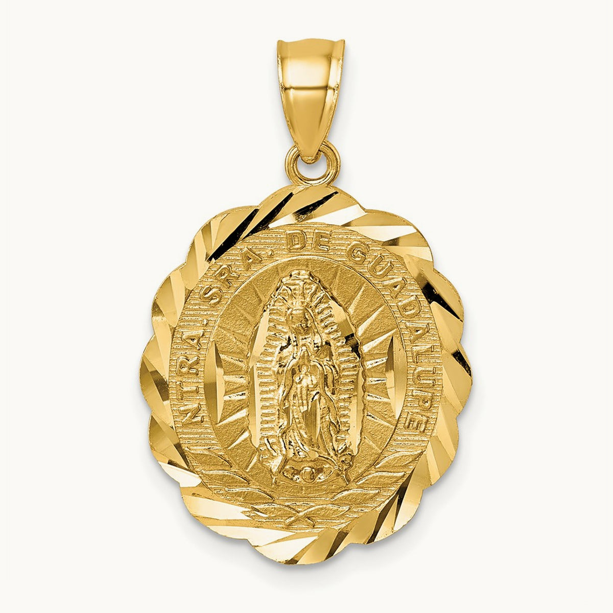 Polished D/C Spanish Version Lady of Guadalupe Pendant, 14K