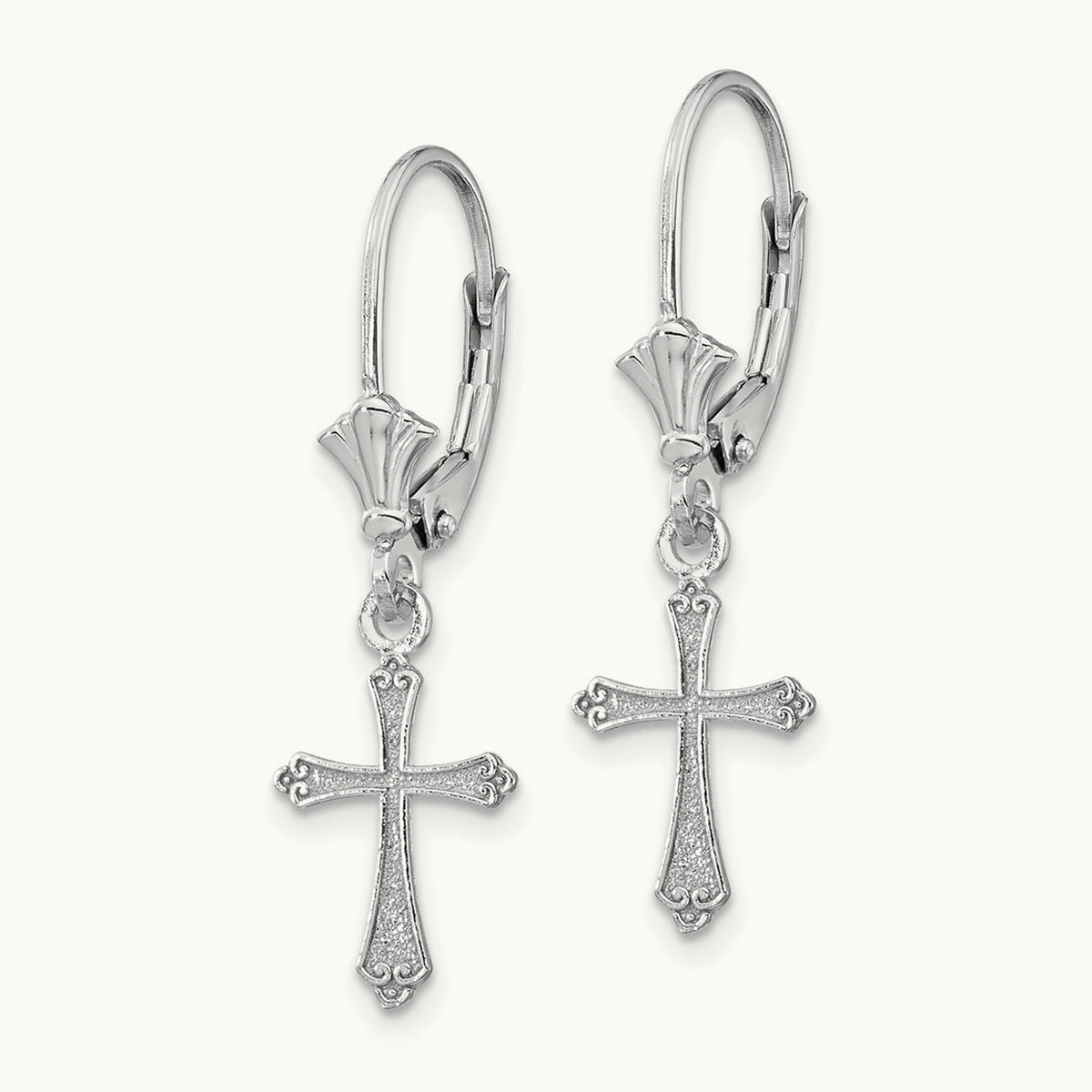 Cross Leverback Earrings — 14K White Gold, 29.65mm