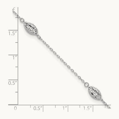 Puffed Rice Bead 9in Plus 1in ext. Anklet, 14K White Gold