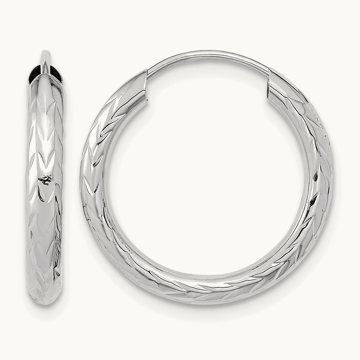 Polished & Diamond-cut Endless Hoop Earrings — 14K White Gold
