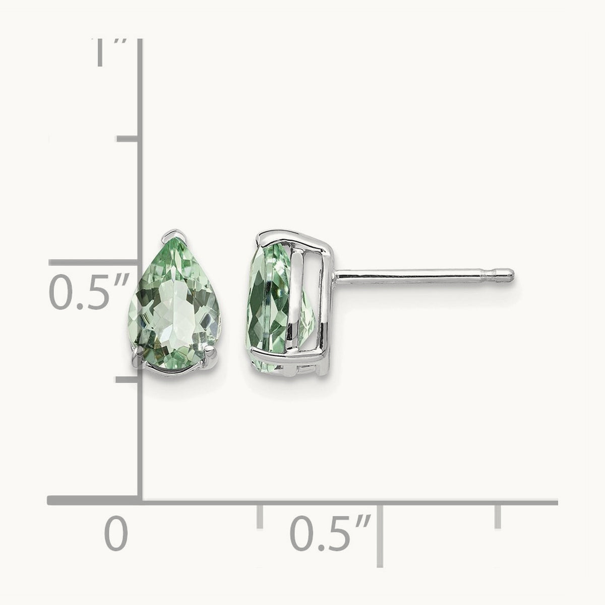 7x5 Pear Green Quartz Earrings, 14K White Gold