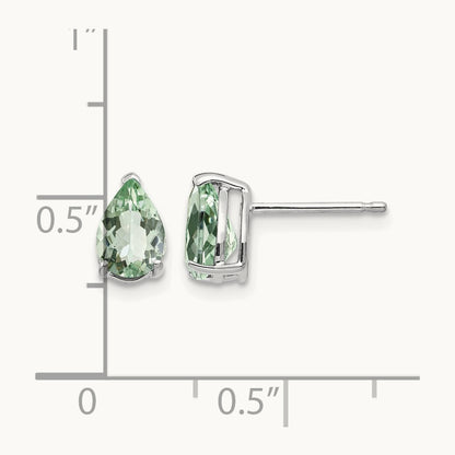 7x5 Pear Green Quartz Earrings, 14K White Gold