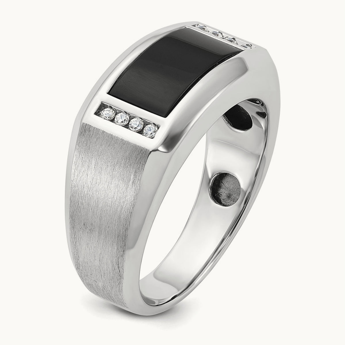 IBGoodman Men's Satin Onyx/Diamond Complete Ring, 14K White Gold