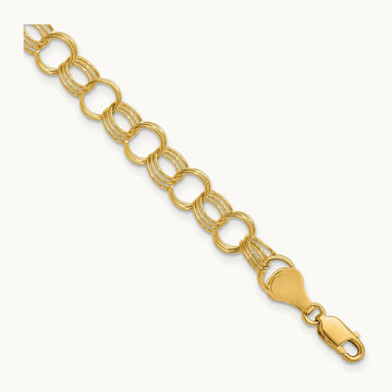 Solid Triple Link Charm Bracelet — 14K Yellow Gold