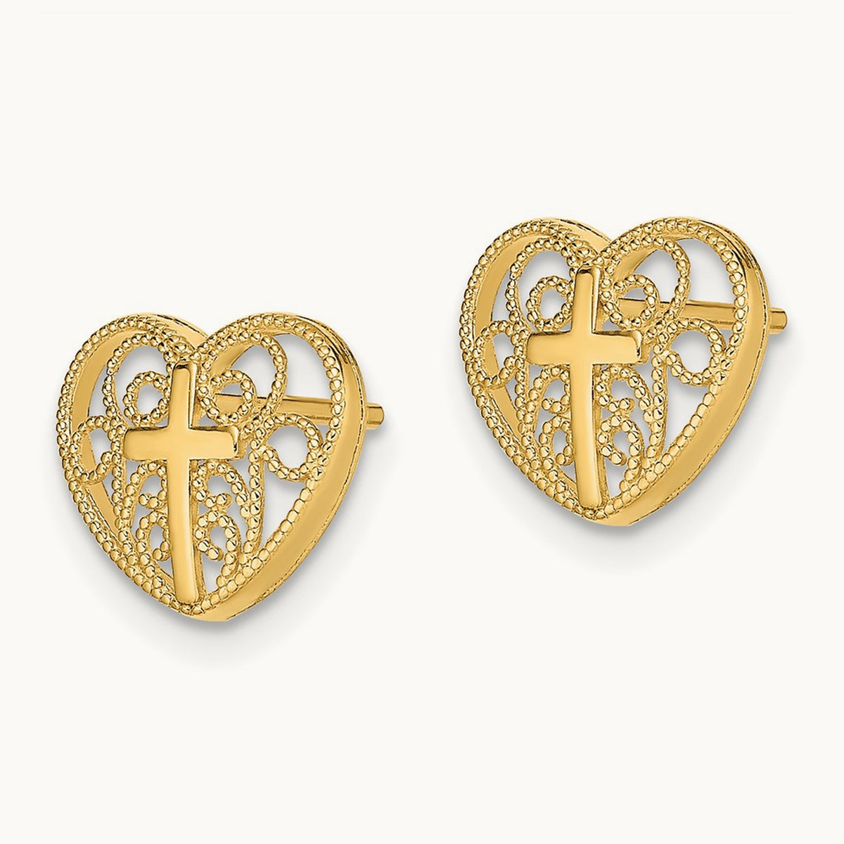 Heart w/Cross Post Earrings, 14K