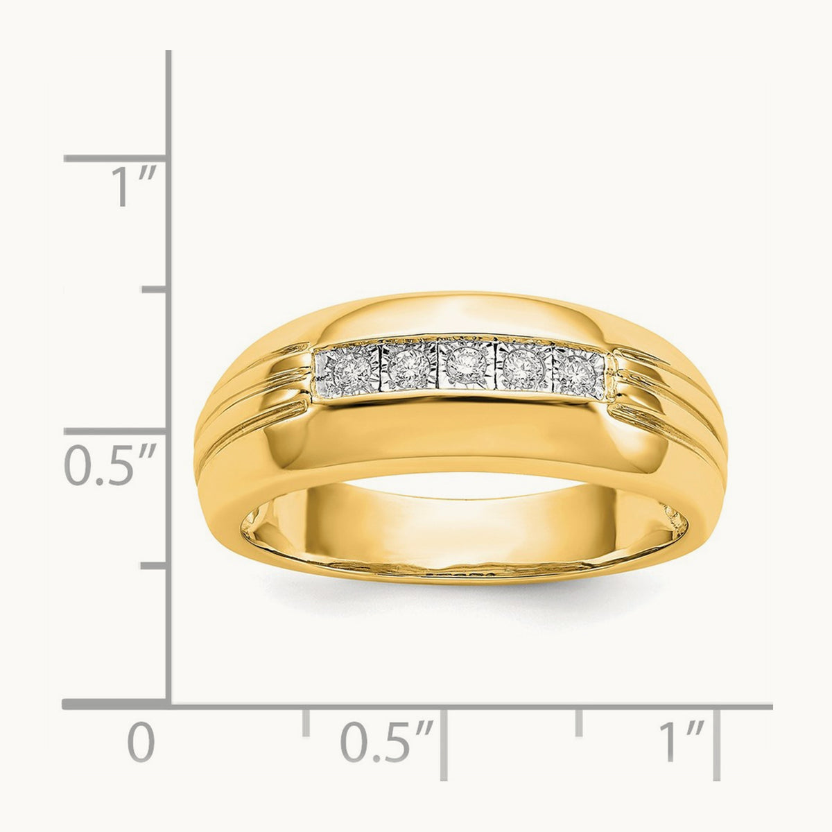 Diamond 5-stone Men's Ring — 14K Yellow Gold
