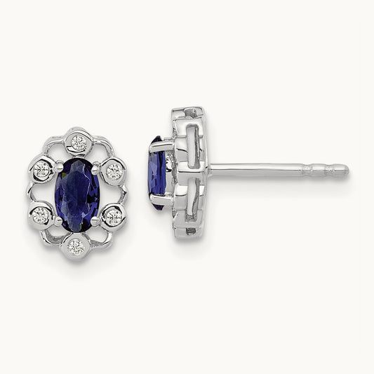 Created Sapphire Halo Post Earrings, 0.05 ct tw Lab-Grown Diamond