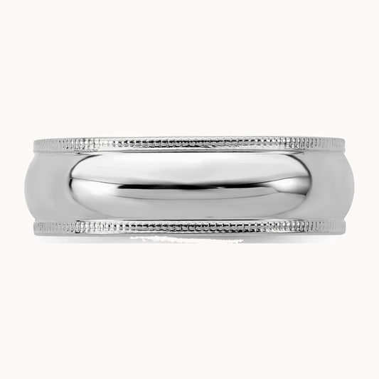 Sterling Silver Rhodium-plated 6mm Half Round Milgrain Band