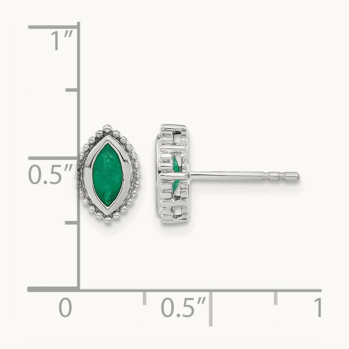 Marquise Emerald Post Earrings — 14K White Gold