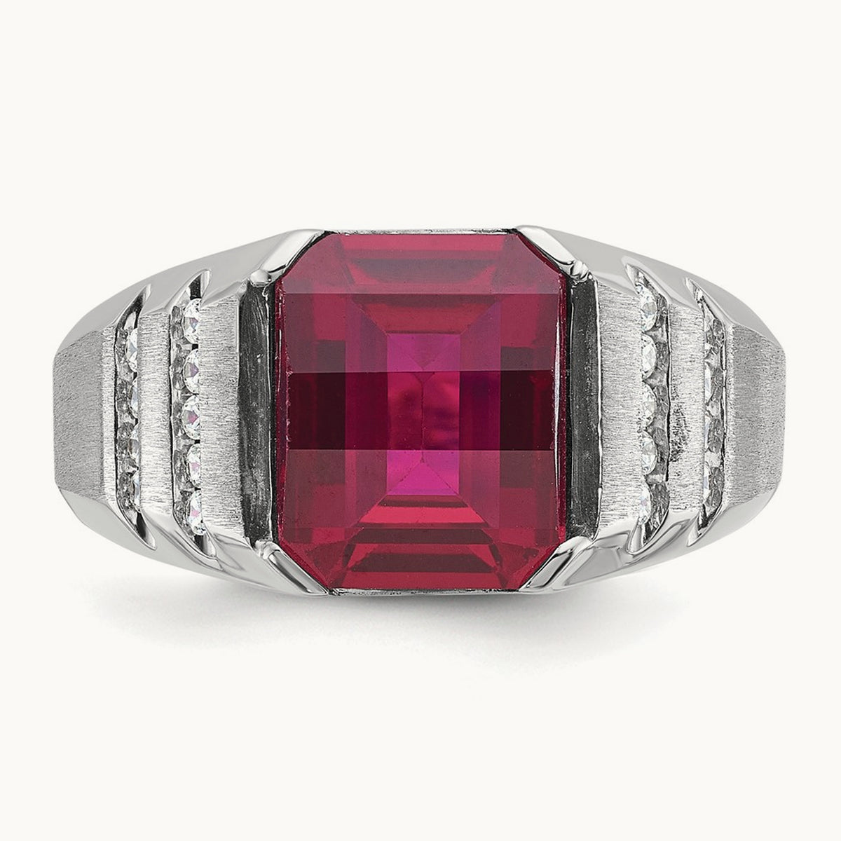 IBGoodman Men's Cr. Ruby and Diamond Complete Ring, 14K White Gold