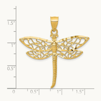 Diamond-cut Dragonfly Pendant — 14K Yellow Gold