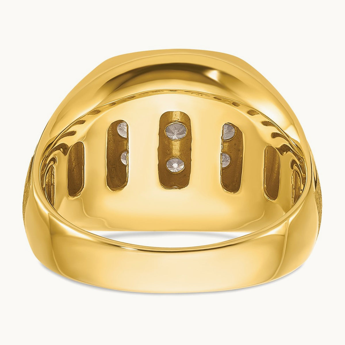 14ktt w/ White RH IBGoodman Men's Polish Satin & Grooved Diamond Ring
