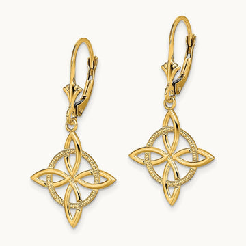 Small Celtic Eternity Knot Leverback Earrings, 14K