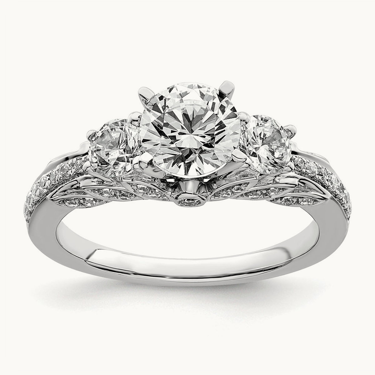 Round Semi-Mount 3 Stone Engagement Ring, 0.75 ct tw Lab-Grown Diamond — 14K White Gold