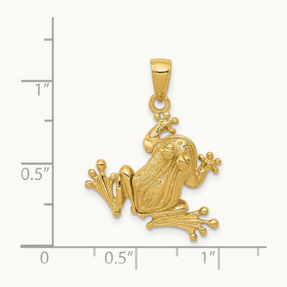 Solid Polished 3-D Moveable Frog Pendant, 14K