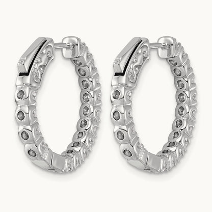 Diamond Round Hoop w/Safety Clasp Earrings, 14K White Gold