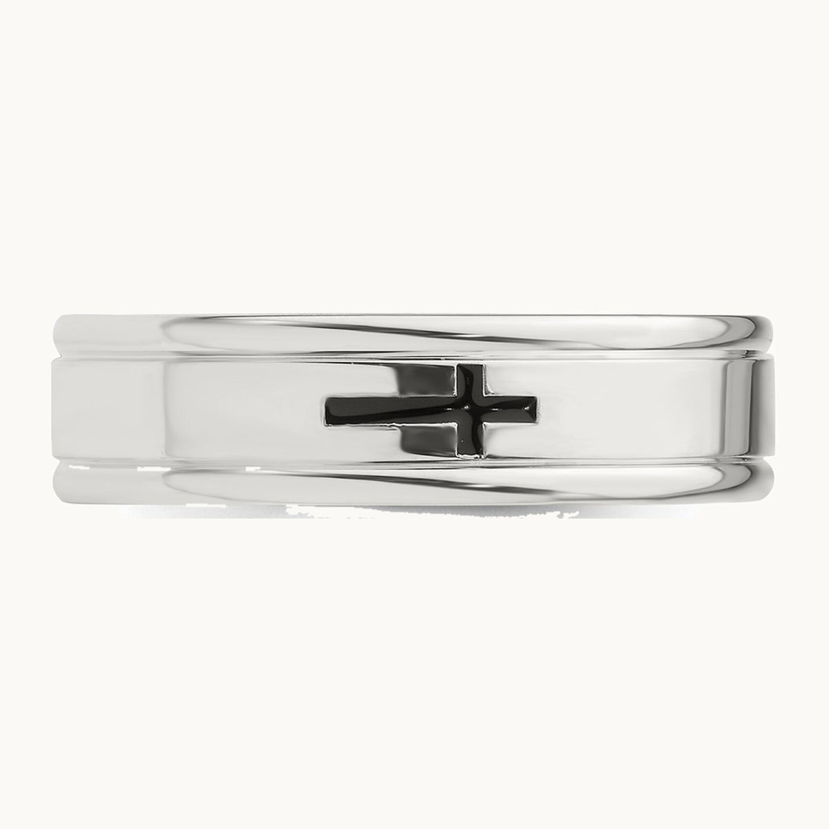 Sterling Silver 6mm Enamel Cross Fancy Band