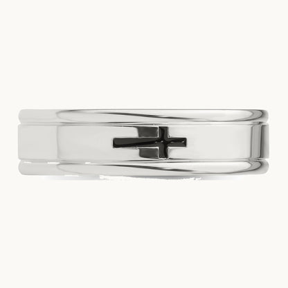 Sterling Silver 6mm Enamel Cross Fancy Band