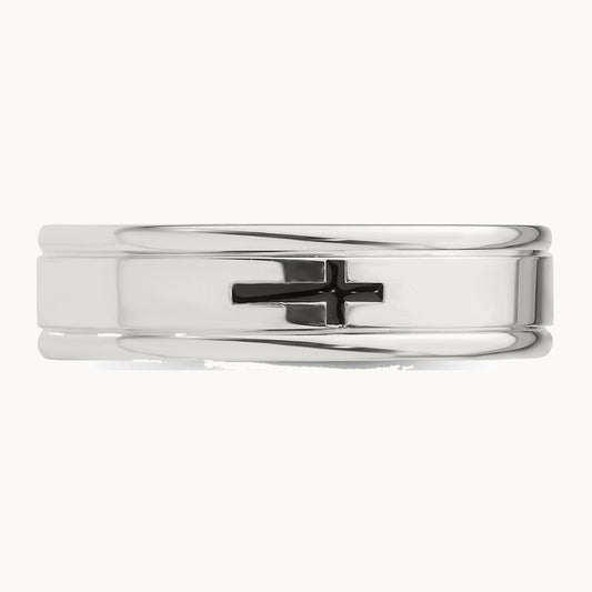 Sterling Silver 6mm Enamel Cross Fancy Band