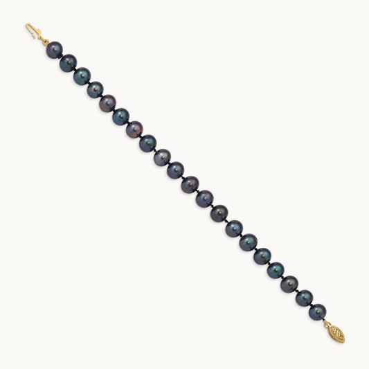 8- Black Near Round Freshwater Cultured Pearl Bracelet, 9mm, 14K
