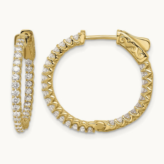 1.12ct. 56- In/Out Hoop w/ Safety Clasp Diamond Earrings, 1.7mm, 14K