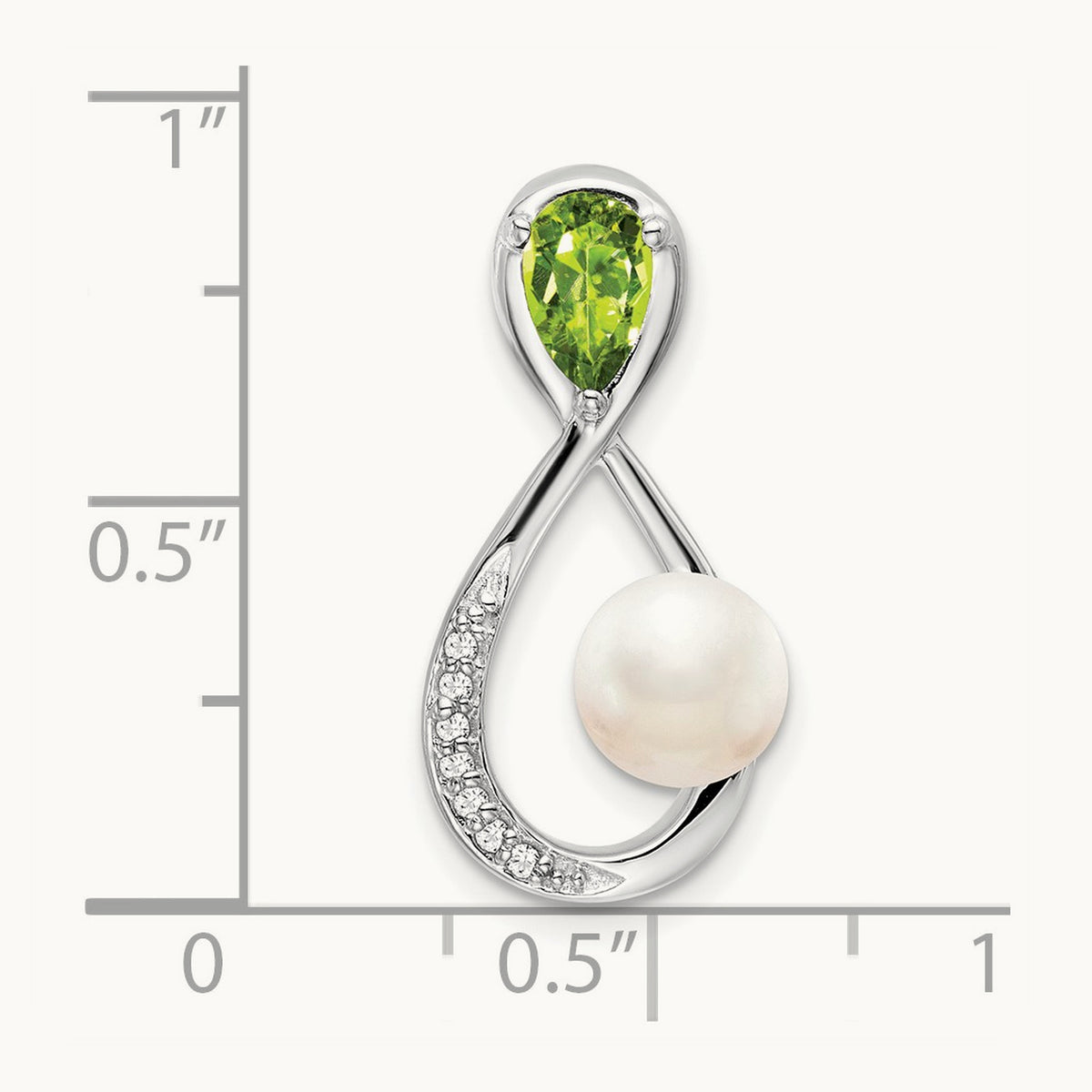Peridot/FWC Pearl/Diamond Infinity Chain Slide, 14K White Gold