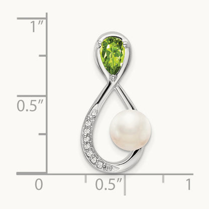 Peridot/FWC Pearl/Diamond Infinity Chain Slide, 14K White Gold