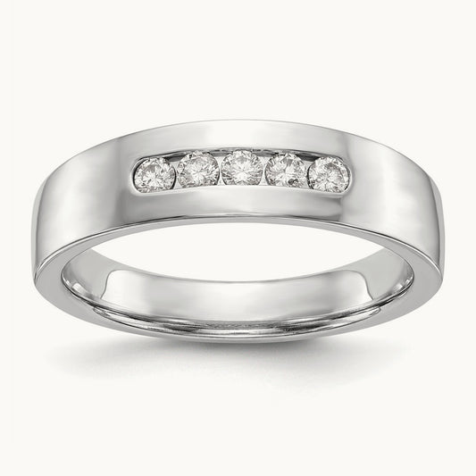 5-Stone Diamond Men's Channel Band, 14K White Gold