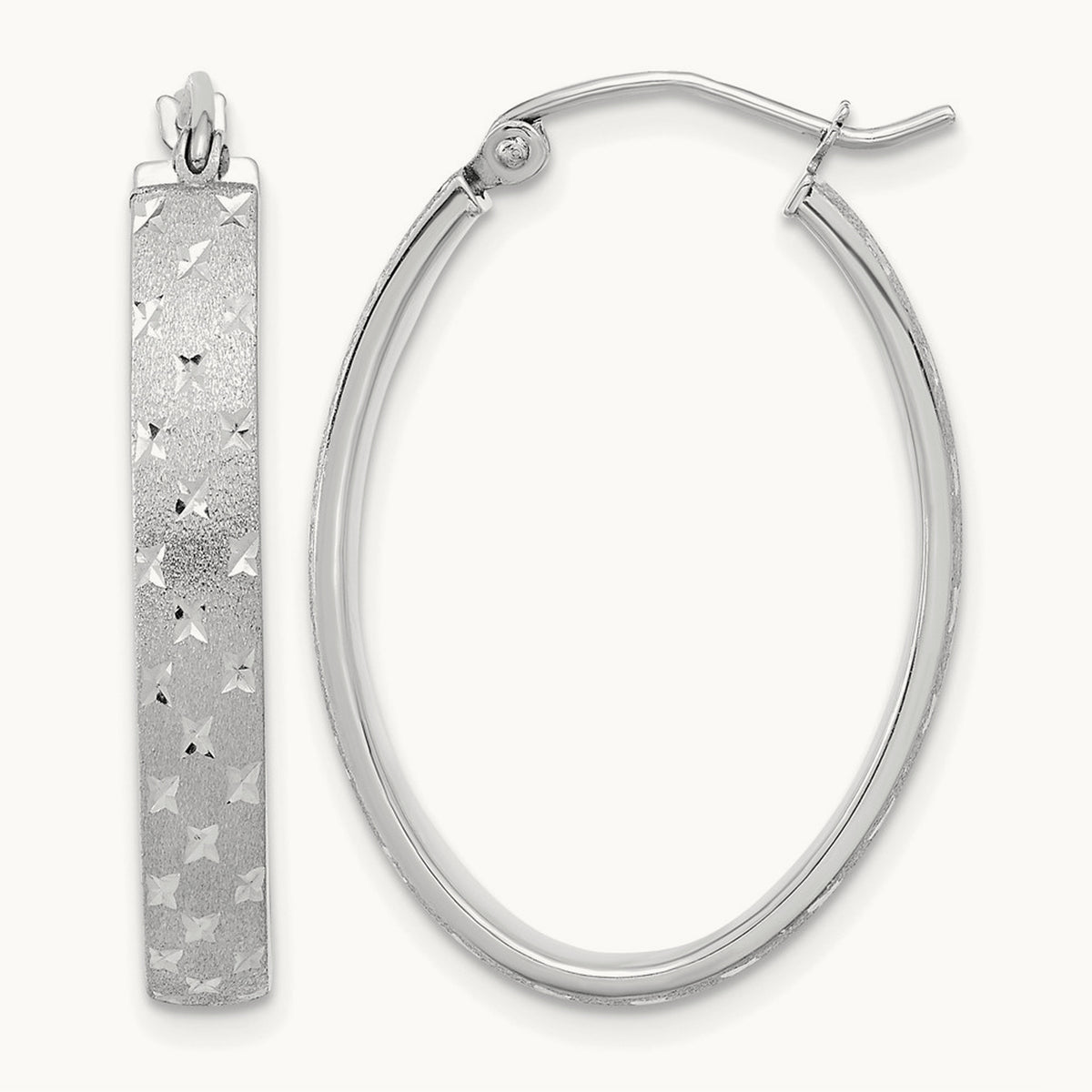 Polished Satin Diamond-cut Hoop Earrings — 14K White Gold, 20.75mm