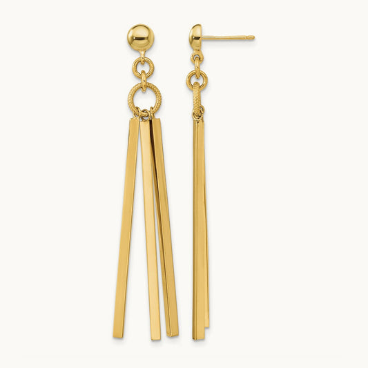 Polished 3 Bar Post Dangle Earrings, 14K