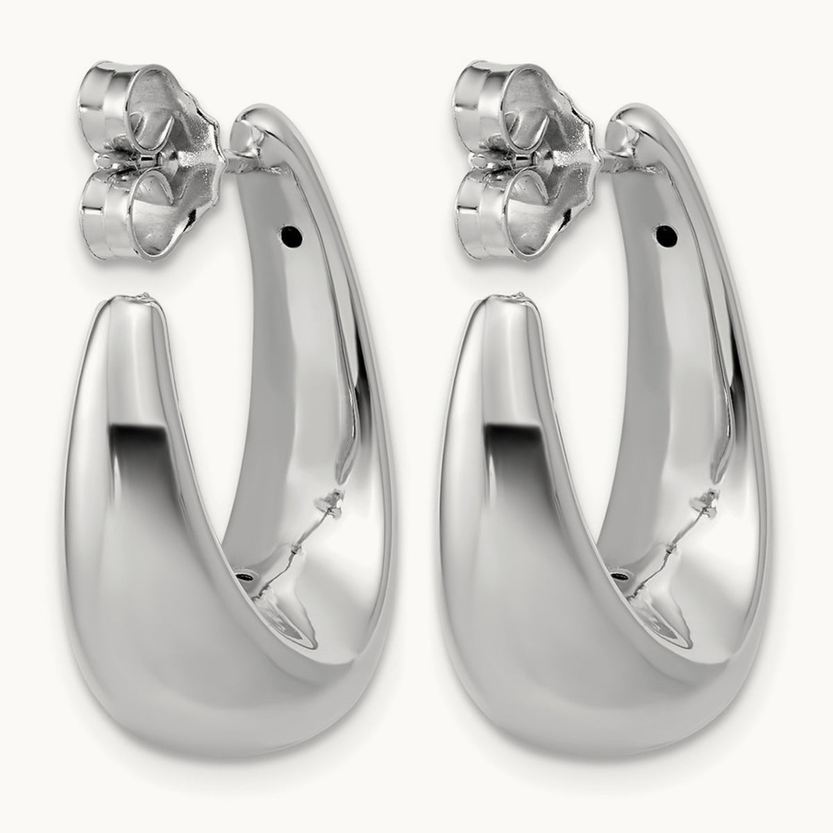 w/Wht Rhodium Plating Polished Hollow J-Hoop Post Earrings, 14K — Leslie's