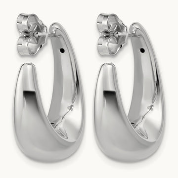 w/Wht Rhodium Plating Polished Hollow J-Hoop Post Earrings, 14K — Leslie's