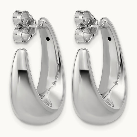 w/Wht Rhodium Plating Polished Hollow J-Hoop Post Earrings, 14K — Leslie's