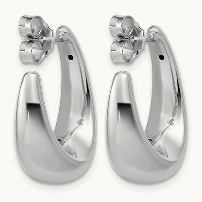 w/Wht Rhodium Plating Polished Hollow J-Hoop Post Earrings, 14K — Leslie's