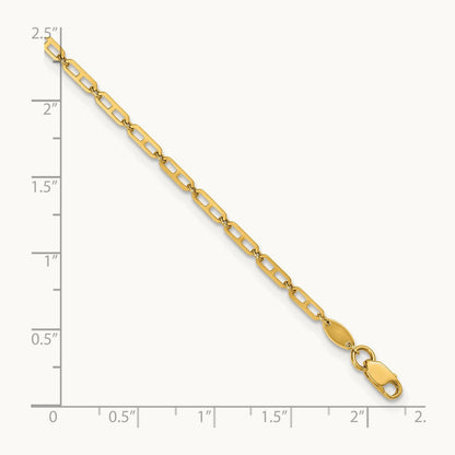 Polished Elongated Anchor Link 9in Plus 1in ext. Anklet, 14K
