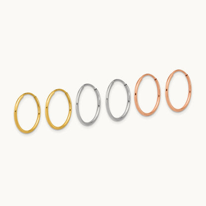 YG/WG/RG Endless Hoop Earring Set, 14K