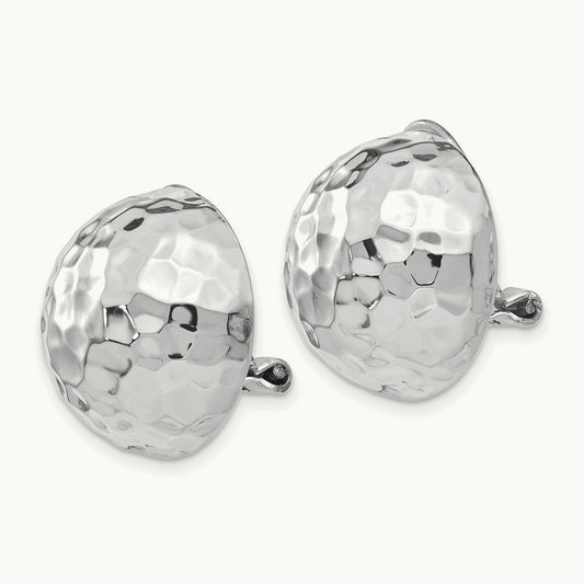 Hammered Non-pierced Earrings, 18mm, 14K White Gold