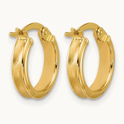 Polished and Satin Round Hoop Earrings, 14K — Leslie's