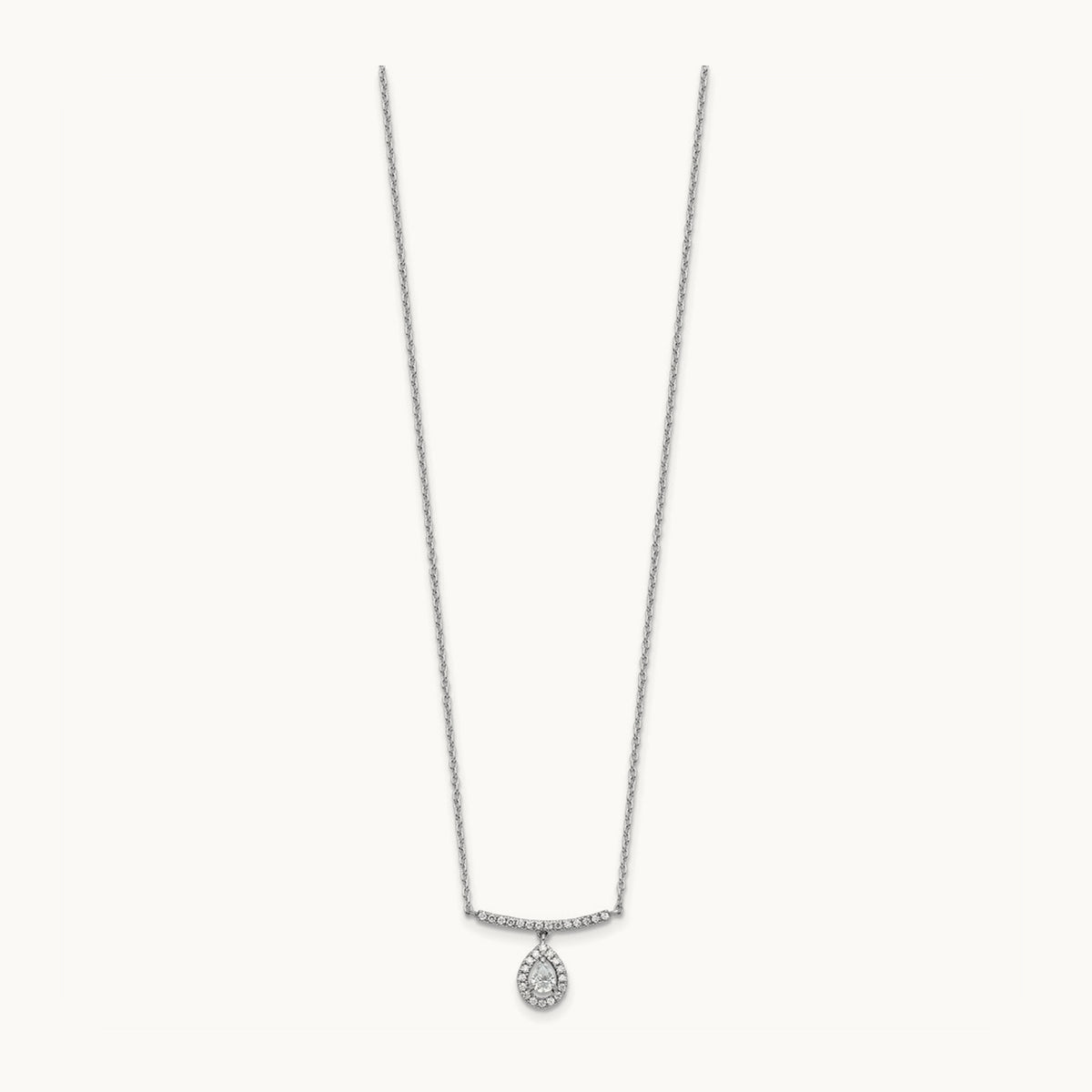 Polished Diamond Bar w/Dangle Pear Necklace, 14K White Gold
