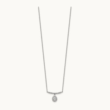 Polished Diamond Bar w/Dangle Pear Necklace, 14K White Gold