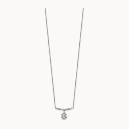 Polished Diamond Bar w/Dangle Pear Necklace, 14K White Gold