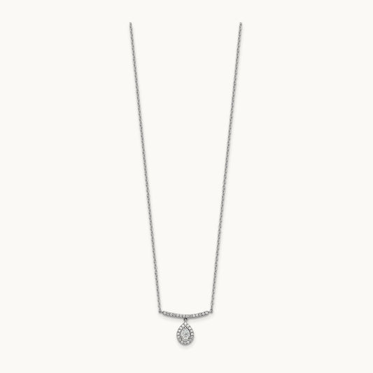 Polished Diamond Bar w/Dangle Pear Necklace, 14K White Gold